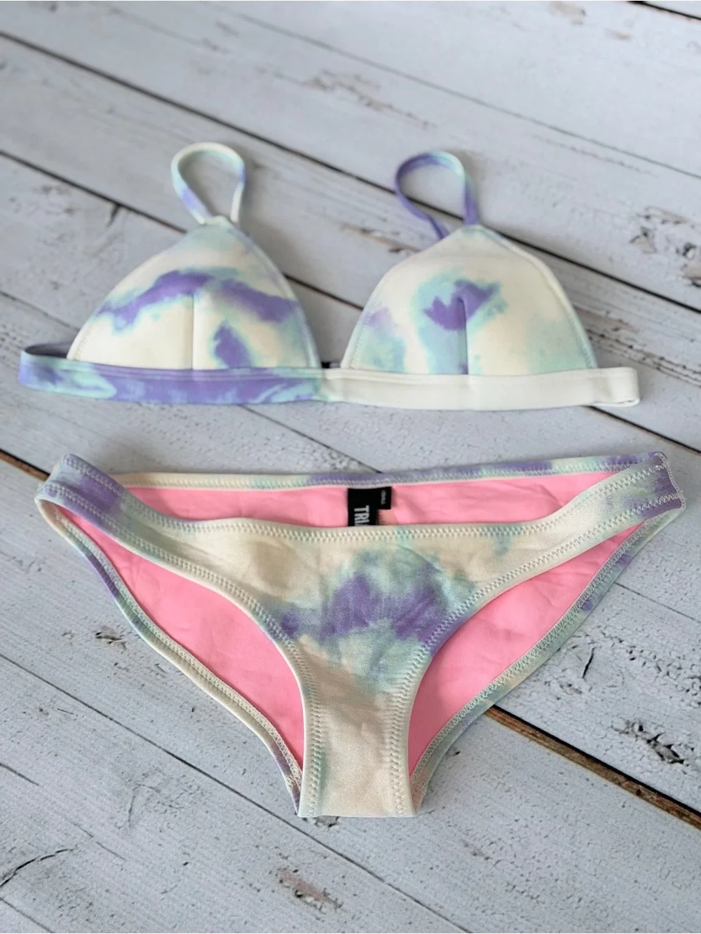 triangl swimwear Pastel Yellow & Purple Tie-Dye Triangle Bikini